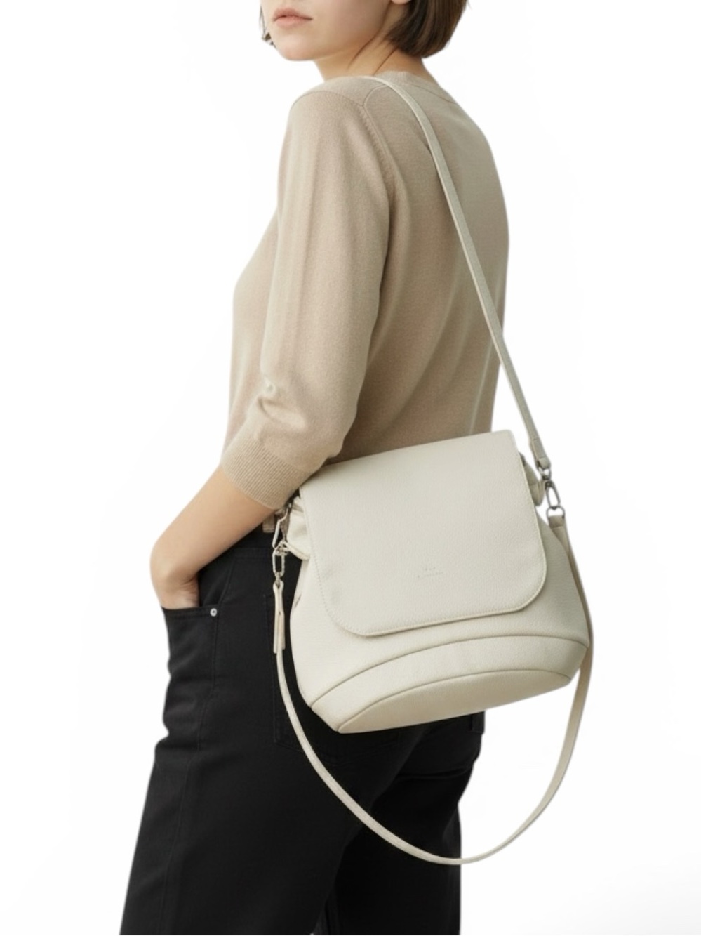 Littie Ivory Pebbled Convertible Backpack Zip Gold Hardware Polka Dot Lined